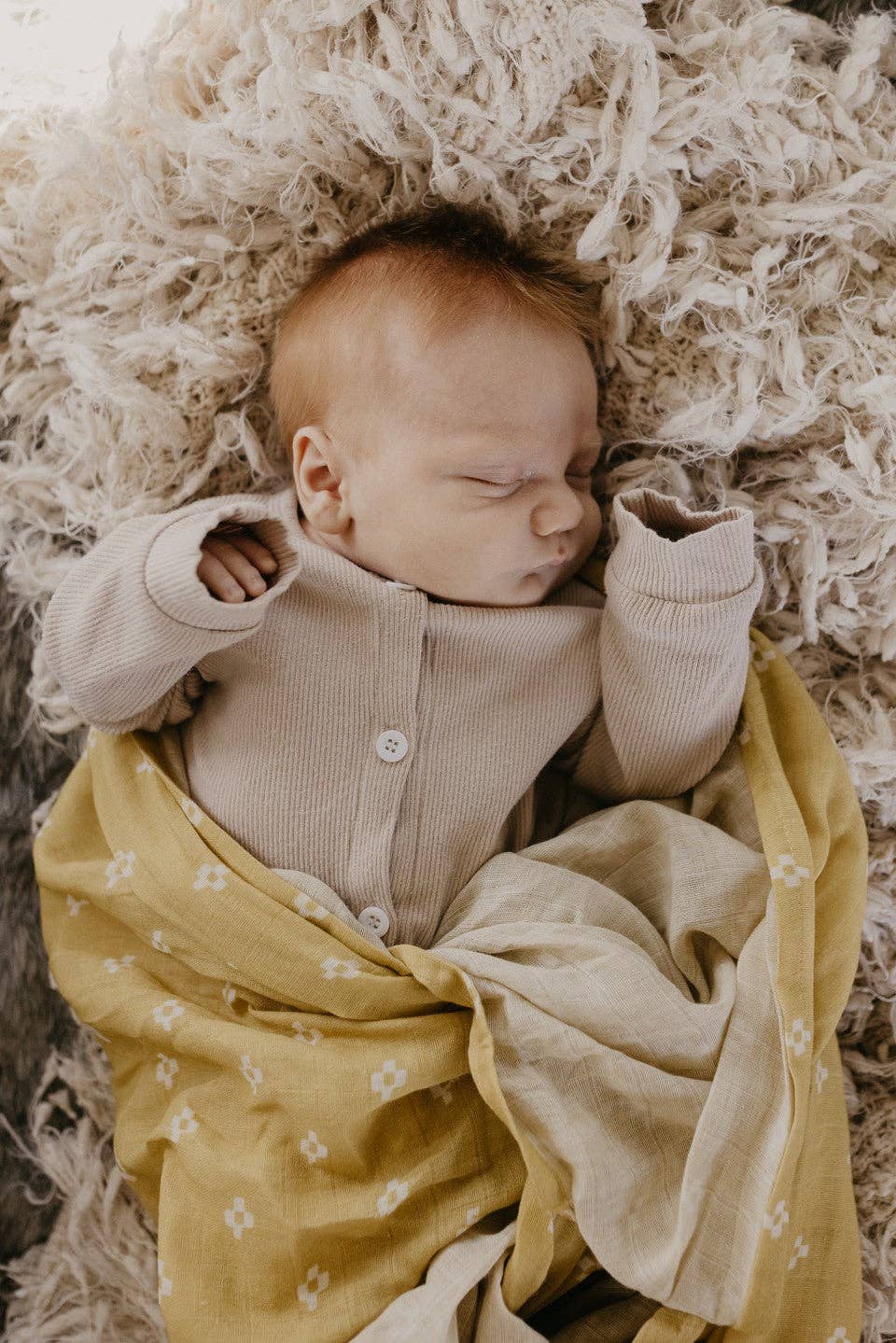 Muslin Swaddle Baby Blanket - Boho Squares: Coconut