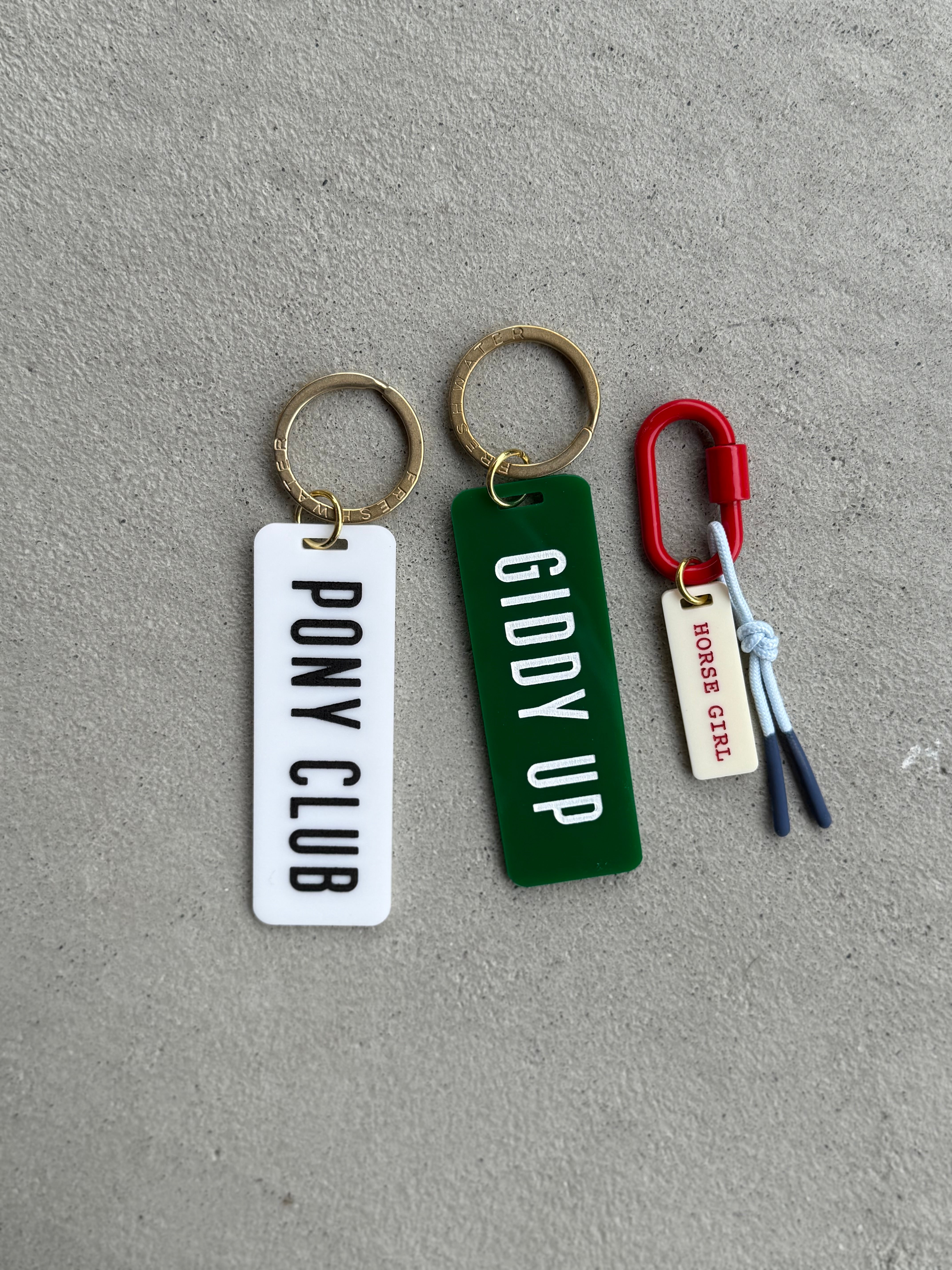 Giddy Up Kelly Green / Keychain on Card / Classic Block Letters
