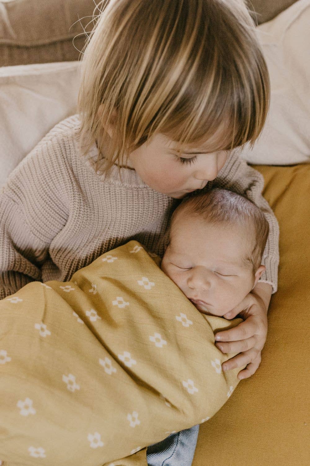 Muslin Swaddle Baby Blanket - Boho Squares: Coconut