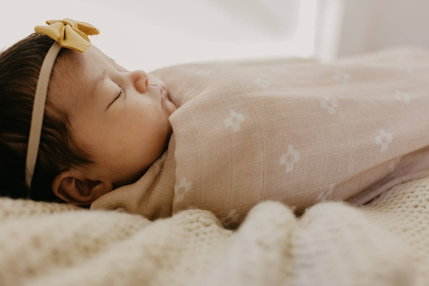 Muslin Swaddle Baby Blanket - Boho Squares: Coconut