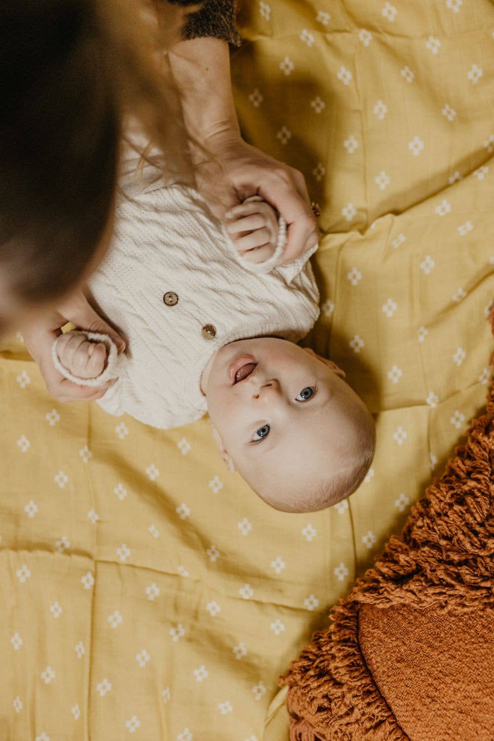 Muslin Swaddle Baby Blanket - Boho Squares: Coconut