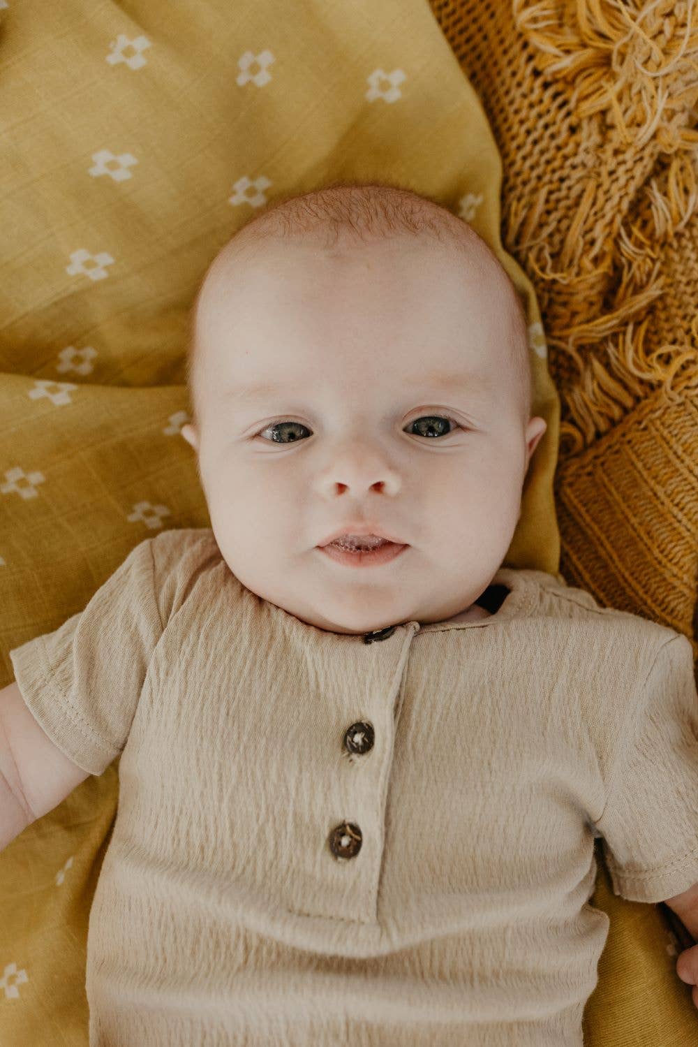 Muslin Swaddle Baby Blanket - Boho Squares: Coconut