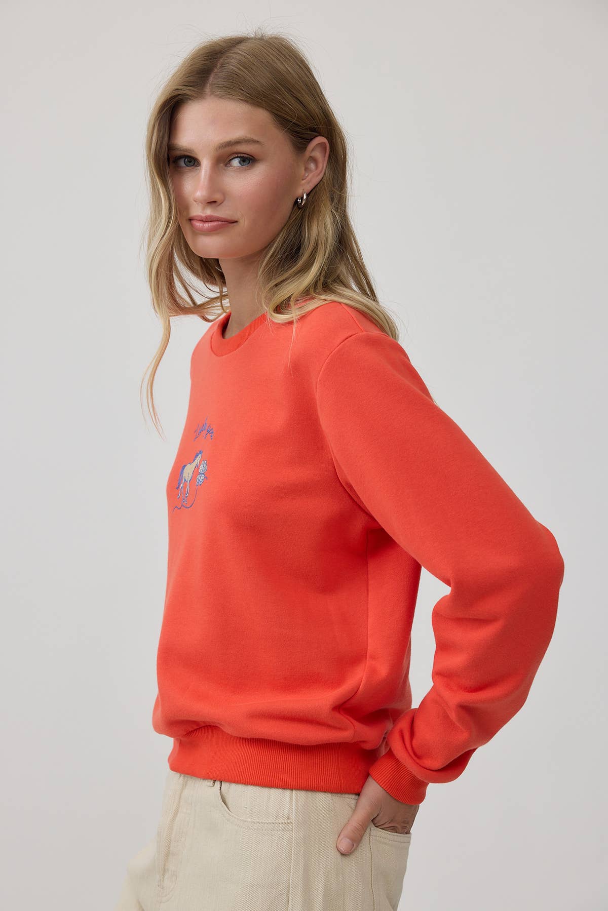 Horse Embroidered Crewneck Sweatshirt