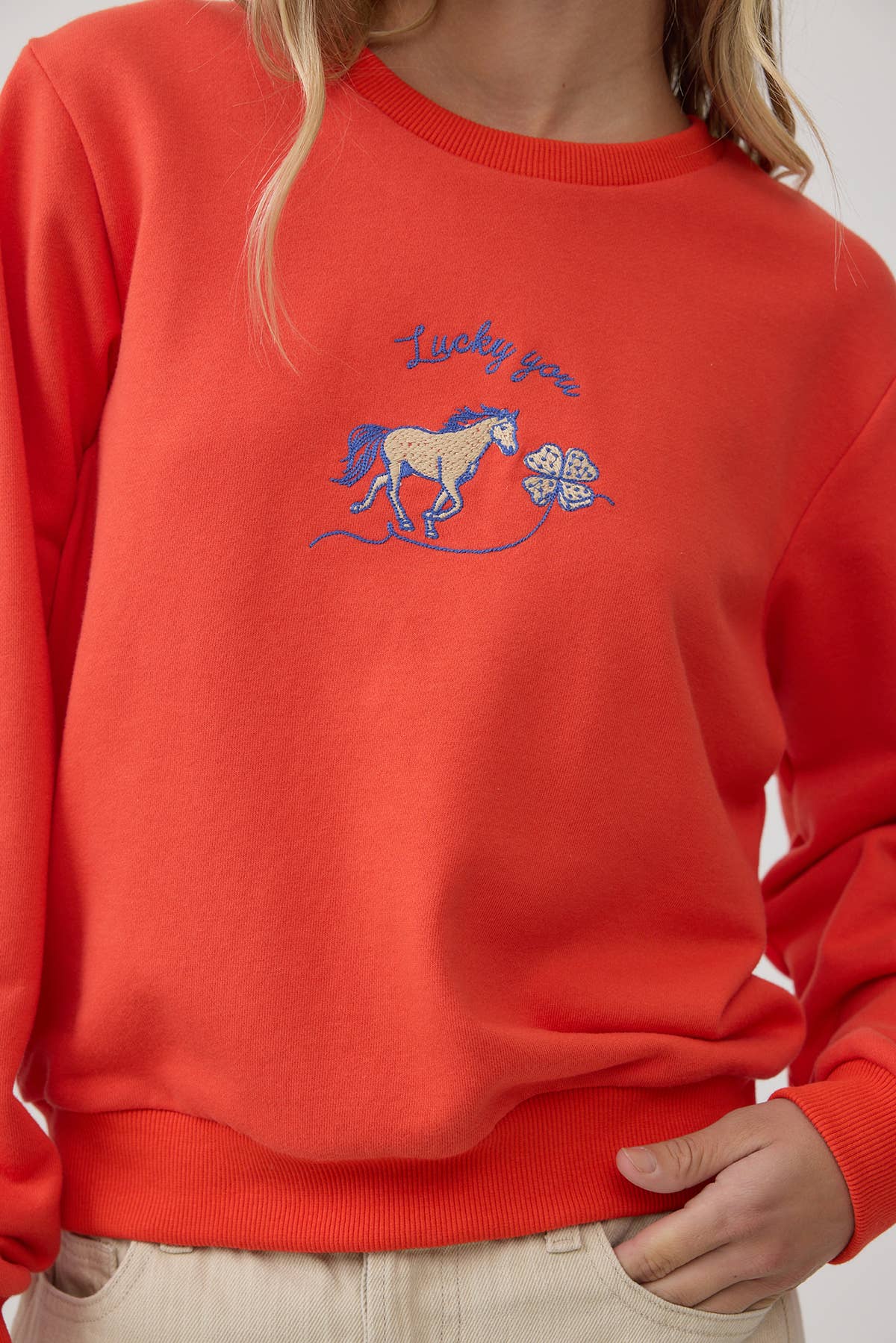 Horse Embroidered Crewneck Sweatshirt