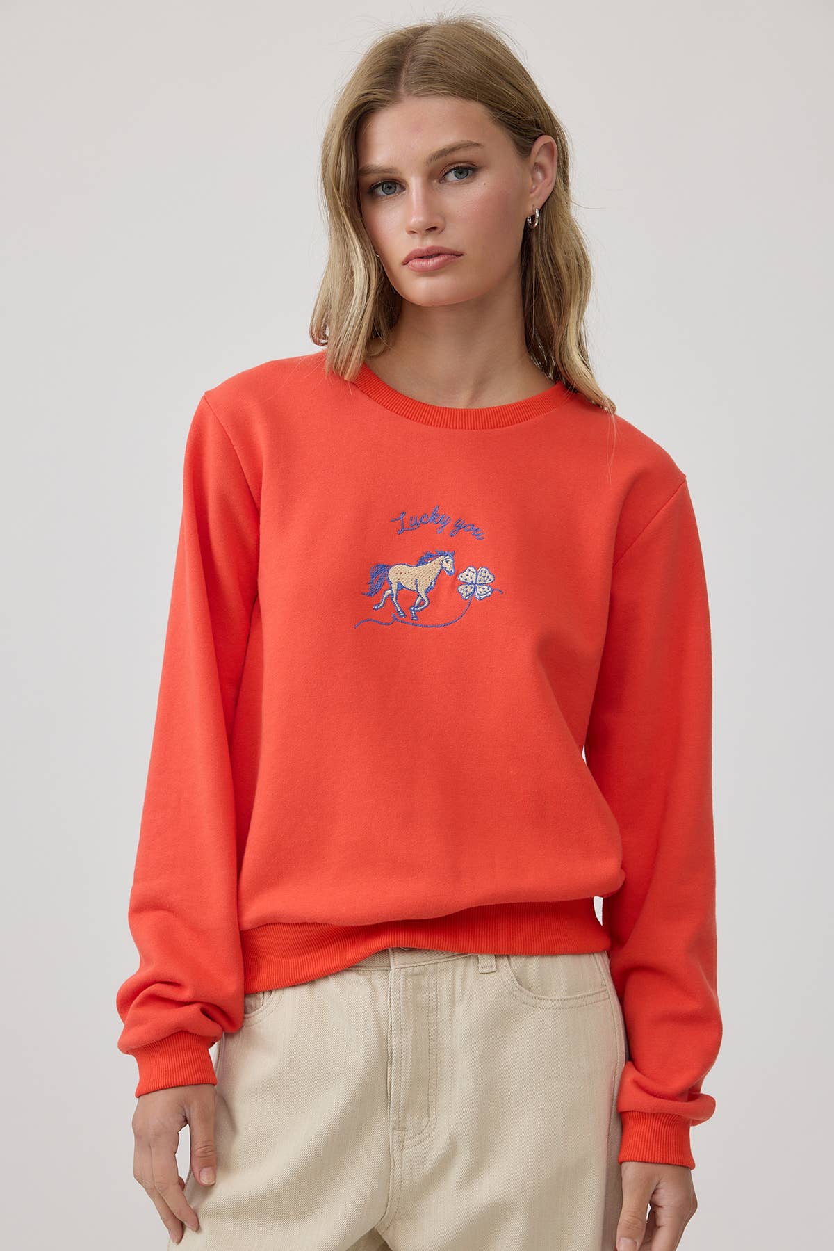 Horse Embroidered Crewneck Sweatshirt