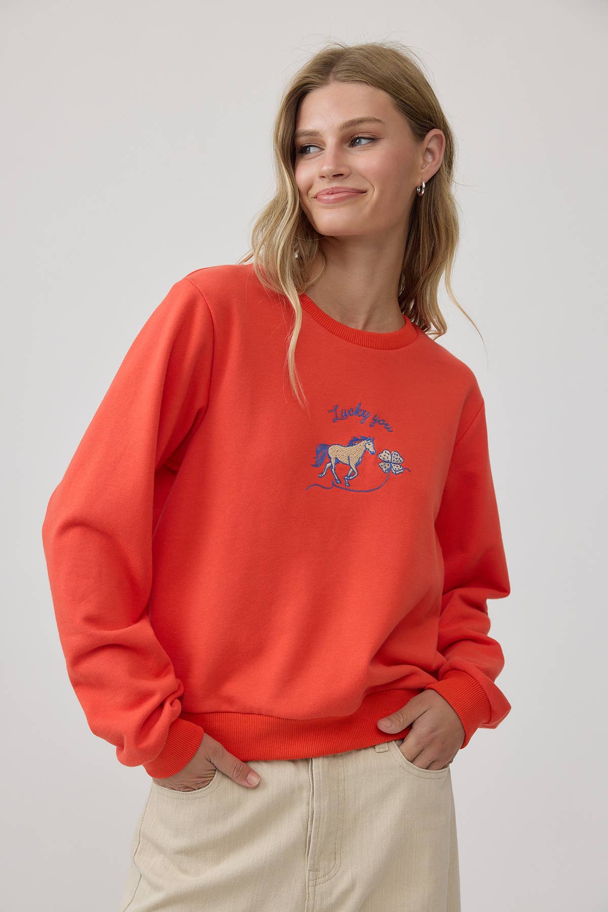 Horse Embroidered Crewneck Sweatshirt