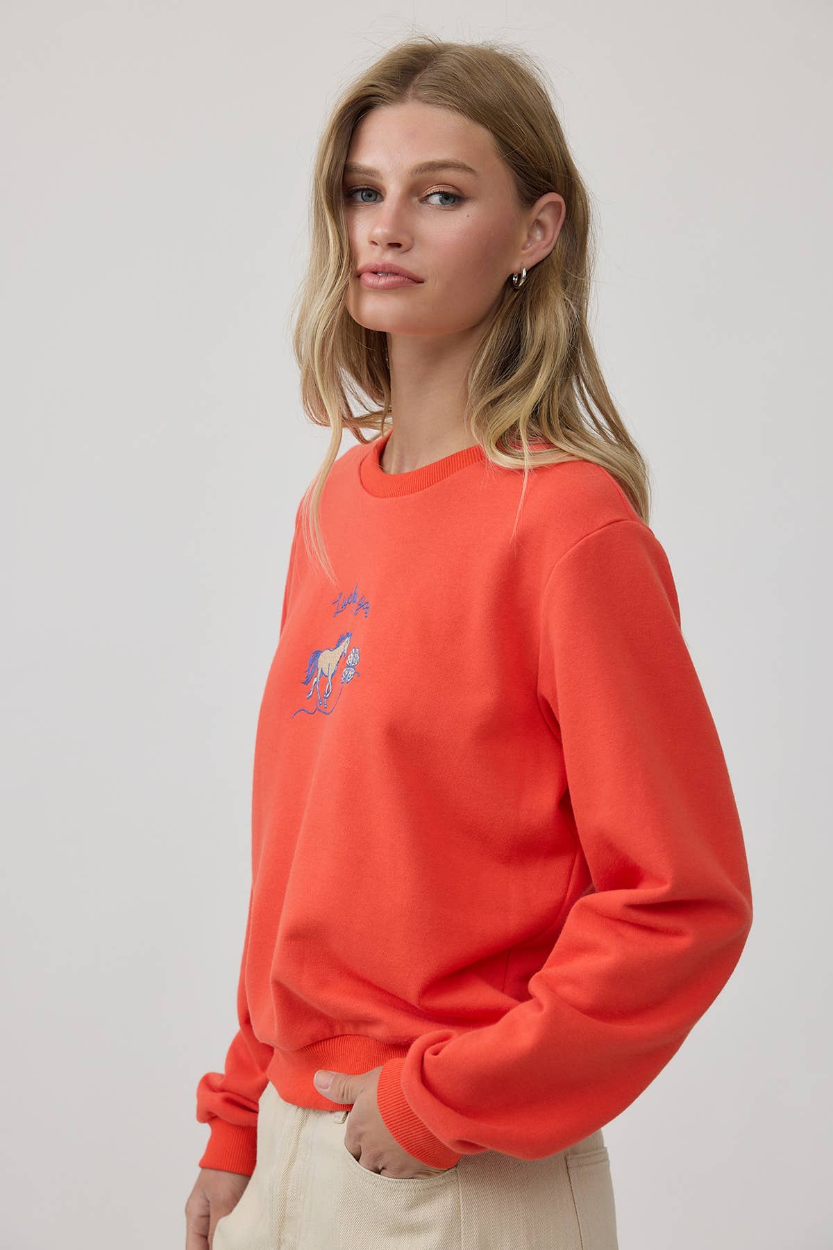 Horse Embroidered Crewneck Sweatshirt