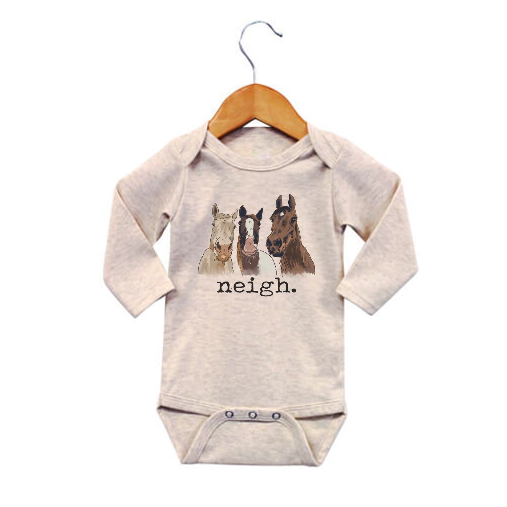 "Neigh" Three Horse Baby Body Suit Long sleeves