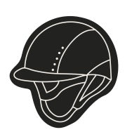 Black english riding helmet with white detailing